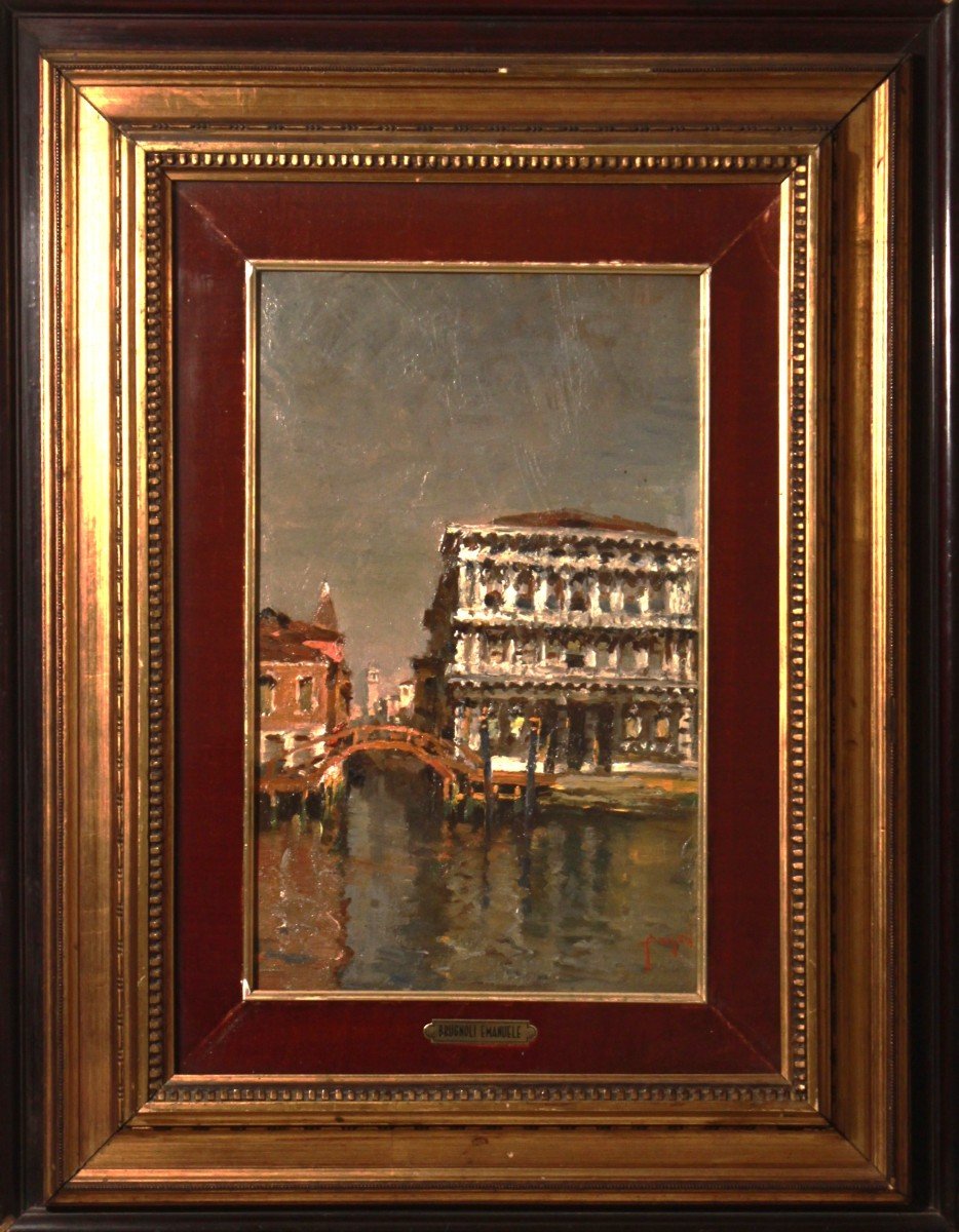 Emanuele Brugnoli (bologne 1859 - Venise 1944) Venise Cà Pesaro, Le Grand Canal, Peinture à l'Huile -photo-4