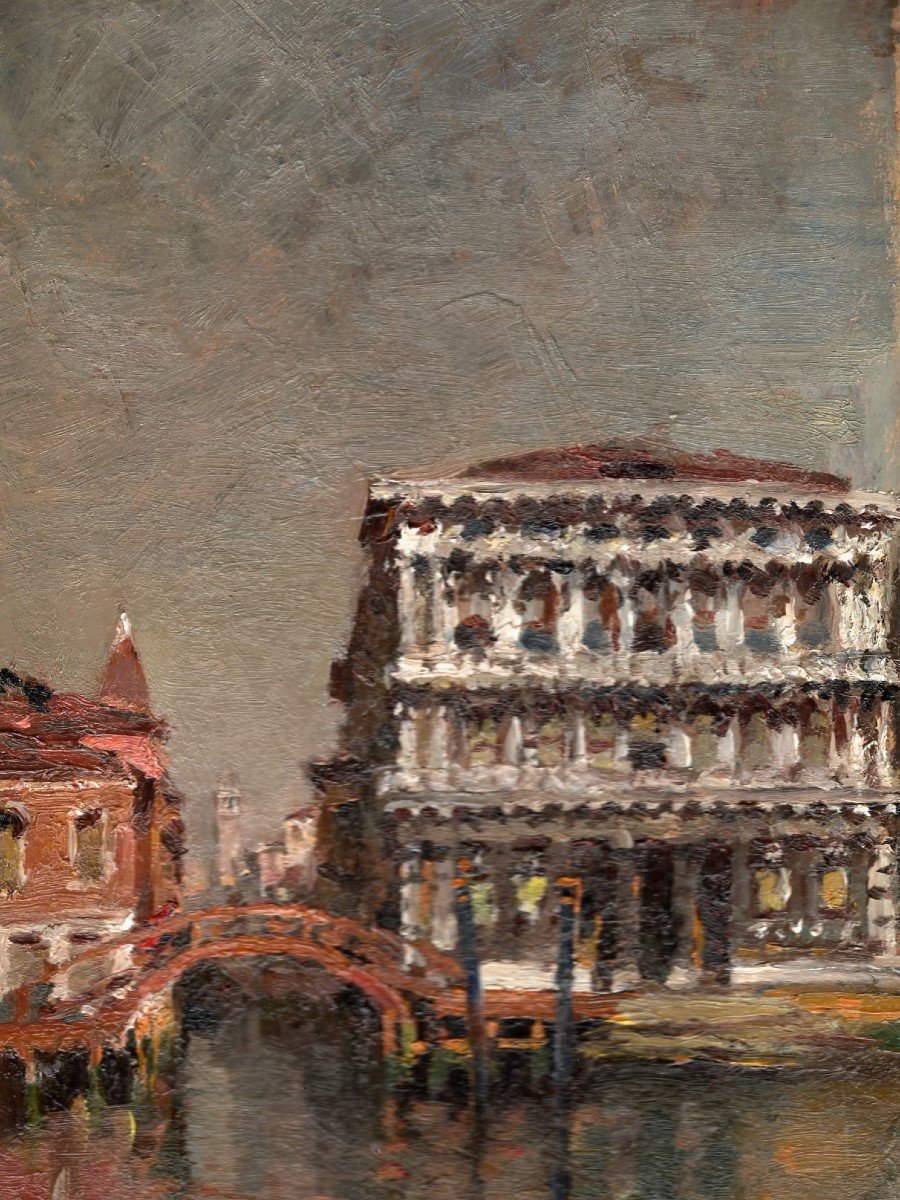 Emanuele Brugnoli (bologne 1859 - Venise 1944) Venise Cà Pesaro, Le Grand Canal, Peinture à l'Huile 