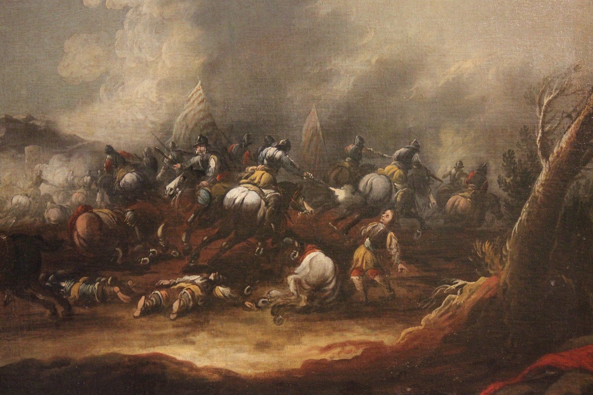 Oil Painting On Canvas 'battle' 17th-18th Century-photo-2