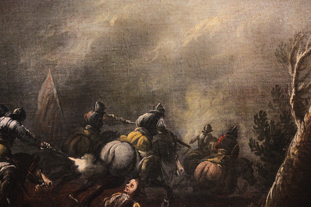 Oil Painting On Canvas 'battle' 17th-18th Century-photo-1