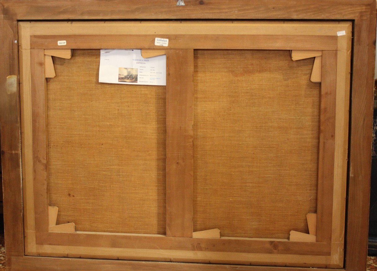 Peinture à l'Huile Sur Toile "bataille" 17-18e Siècle-photo-3