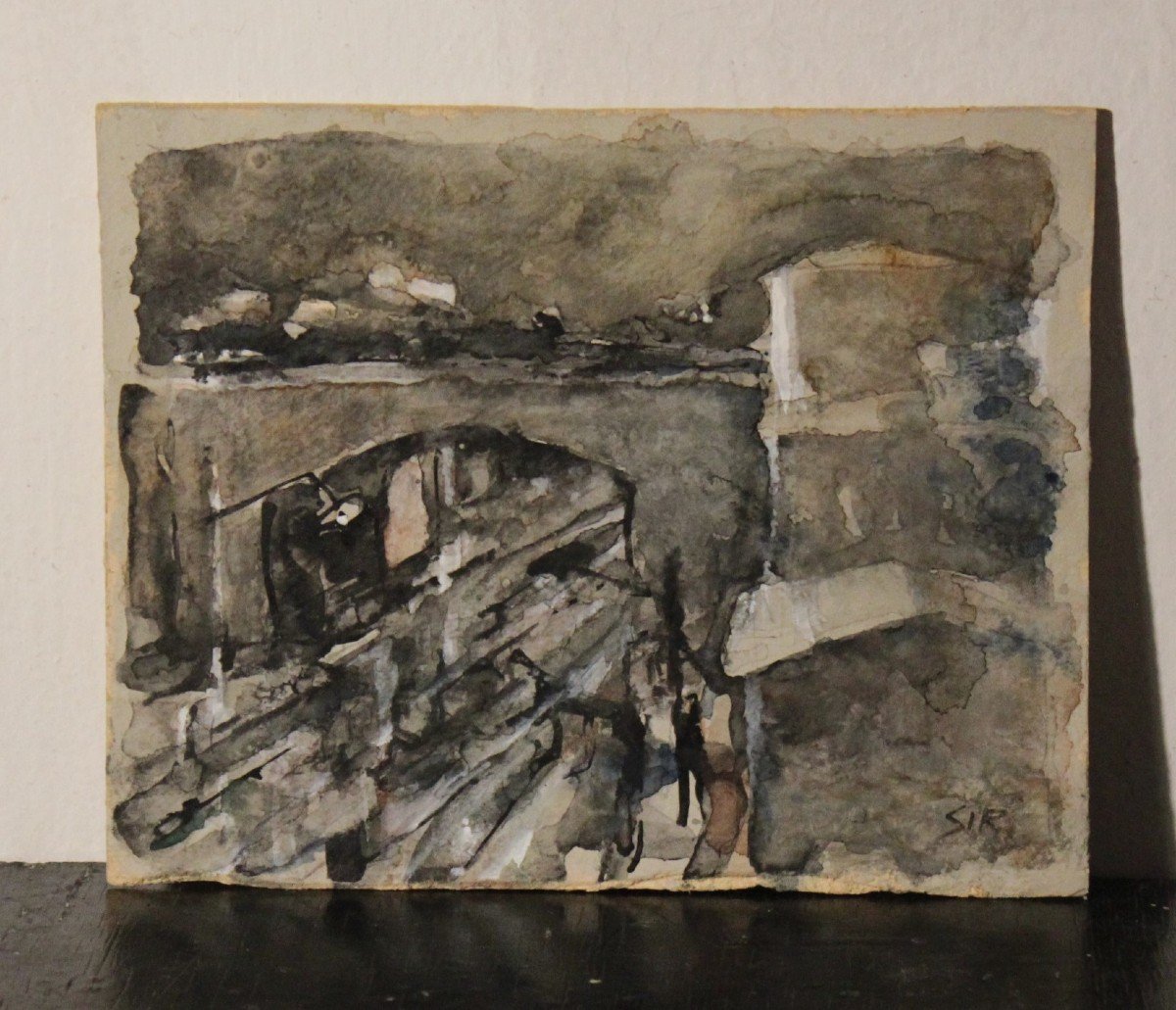 Mario Sironi (sassari, 1885 - Milan 1961) "periferia Urbana- Il Ponte " Mixed Technique On Card-photo-2