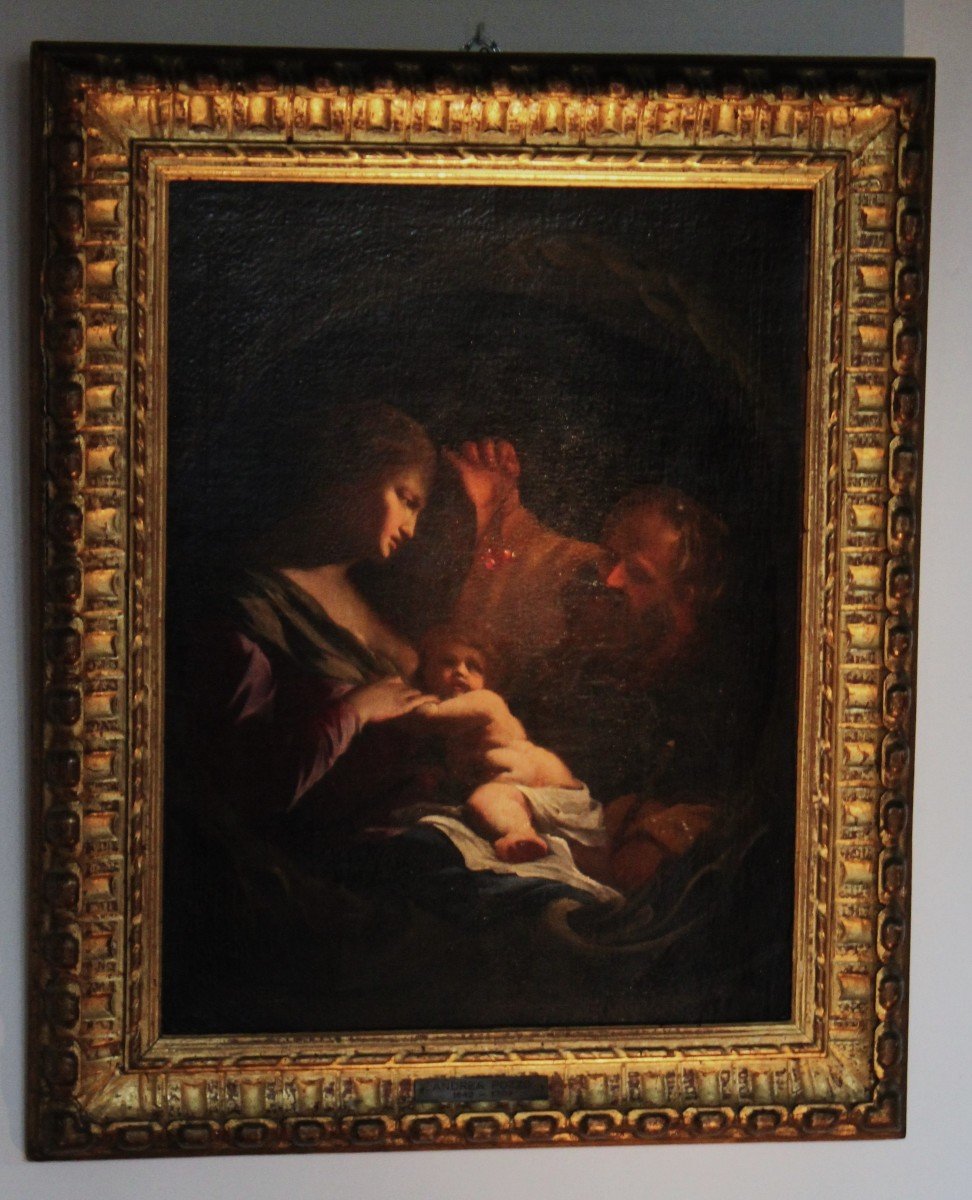 Sacred Family Oil On Canvas Painting Andrea Pozzo (trento 1642 - Vienna 1709) -photo-2
