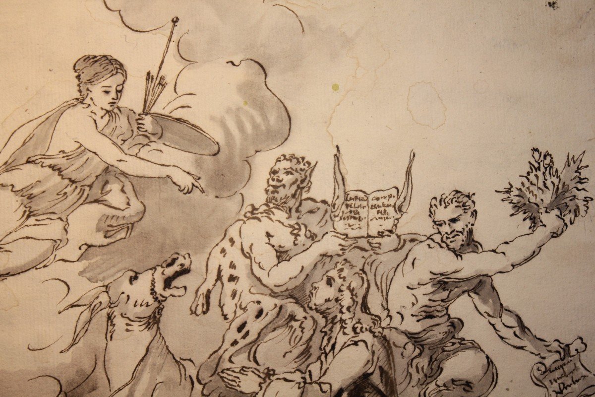 Dessin à l'Encre Sur Papier Allégorie De La Vertu Et Des Tentations-photo-2