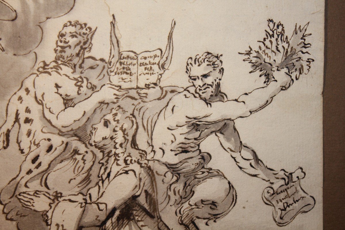Dessin à l'Encre Sur Papier Allégorie De La Vertu Et Des Tentations-photo-3