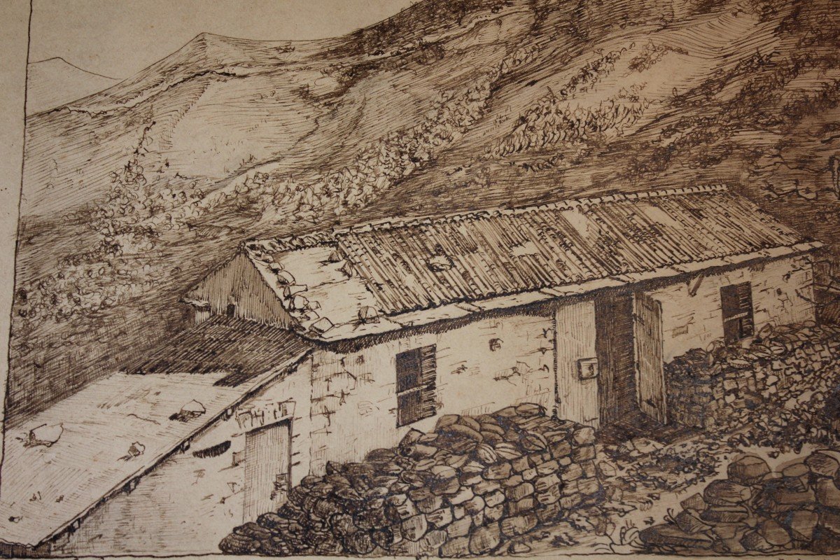 Dessins à l'Encre De Chine  1918 Cabane Et Taverne Militaires Mt. Grappa -Grande guerre-photo-4
