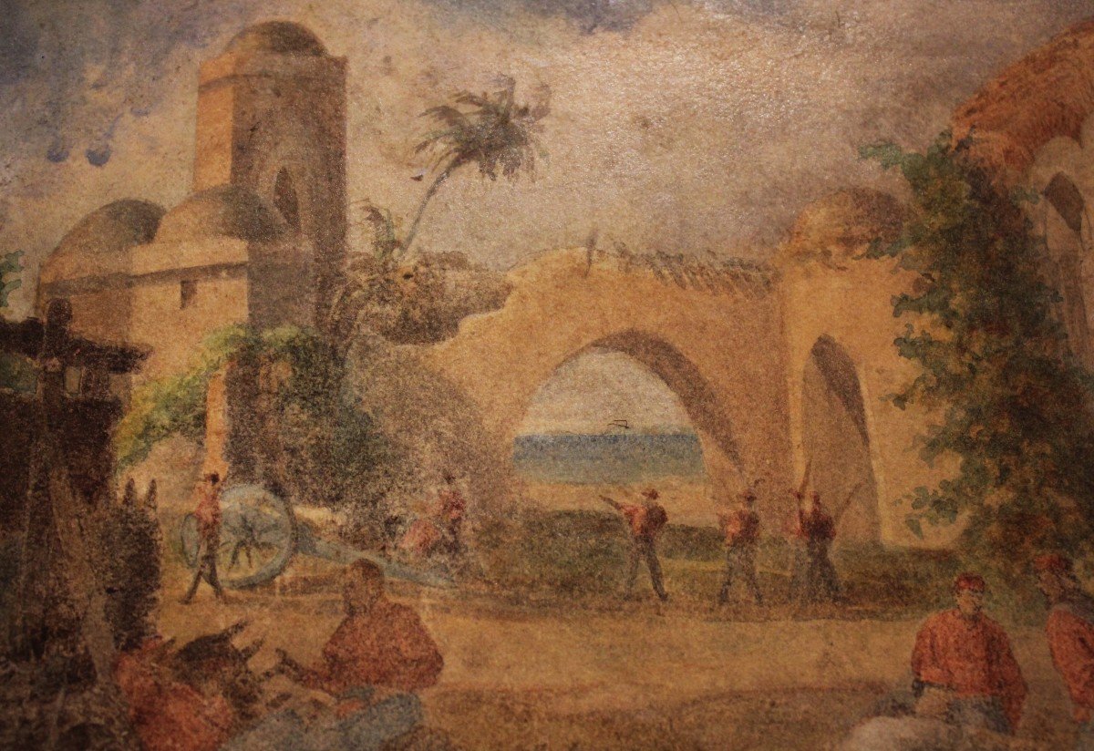 Aquarelle Sur Papier 19e Siècle Camp Militaire De Garibaldi (naxos ?)-photo-4