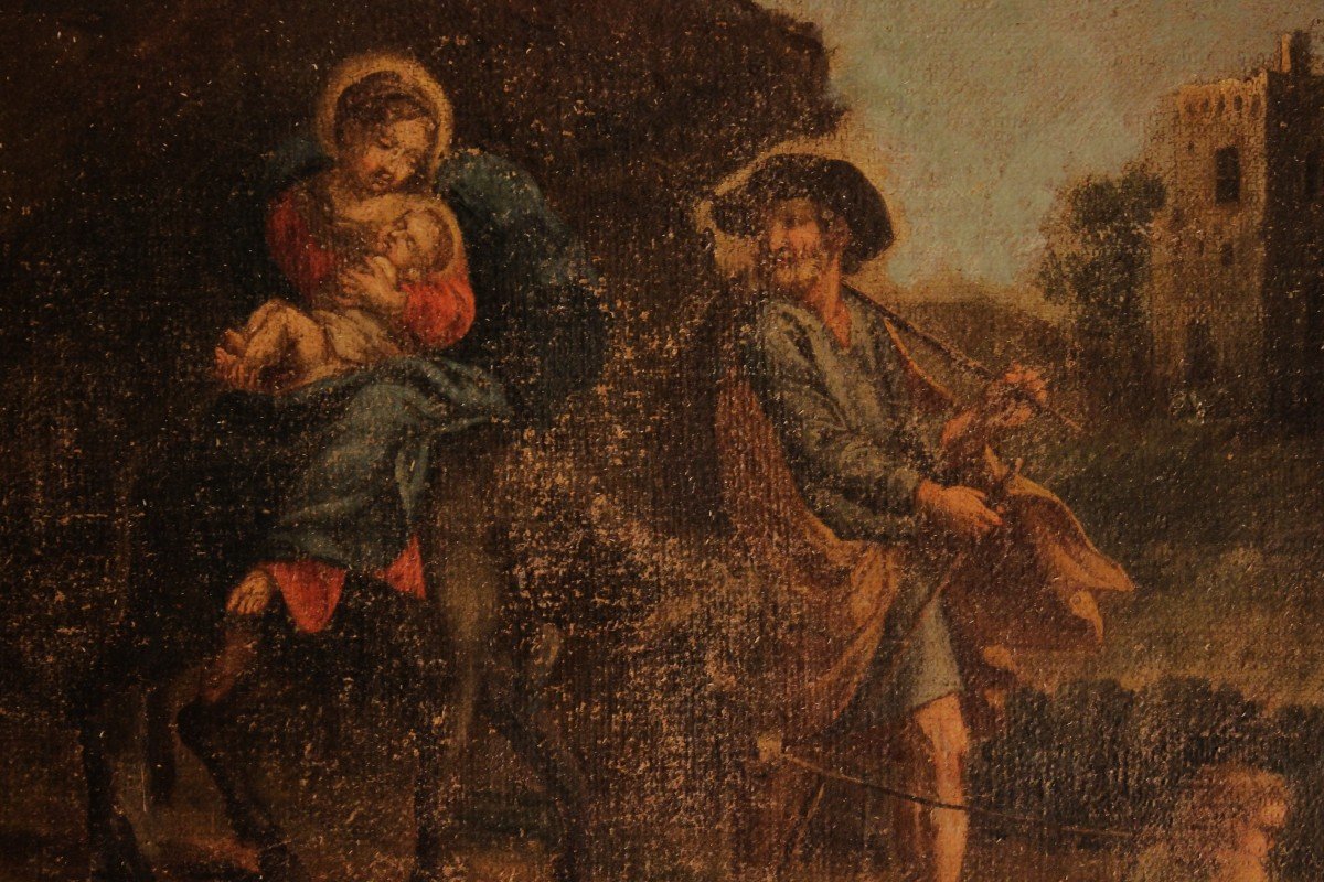 Escape To Egypt, Oil Painting On Canvas 18th Century  -photo-3