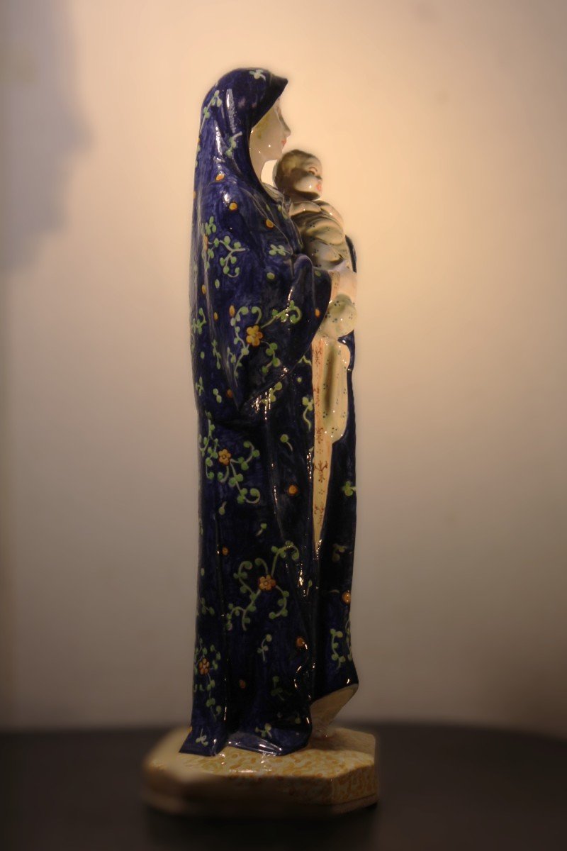 Minghetti Manufactory | Vierge &agrave; l&#039;Enfant En Majolique D&eacute;cor&eacute;e-photo-3