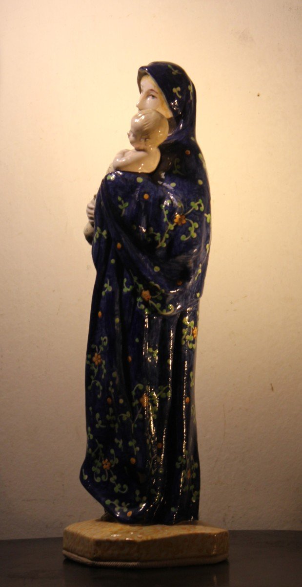 Minghetti Manufactory | Vierge &agrave; l&#039;Enfant En Majolique D&eacute;cor&eacute;e-photo-4