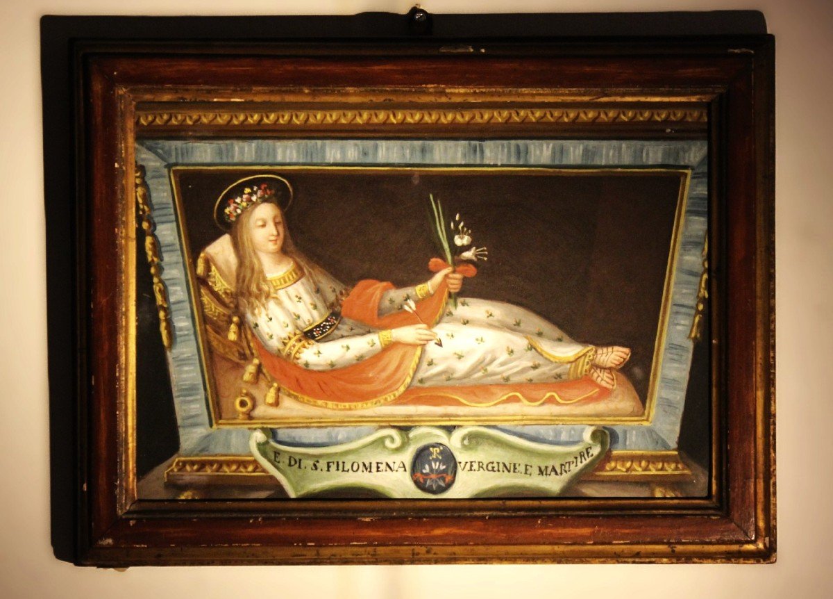 S. Philomène Peinture à l'Huile Sur  zinc, XVIIIe Siècle. 