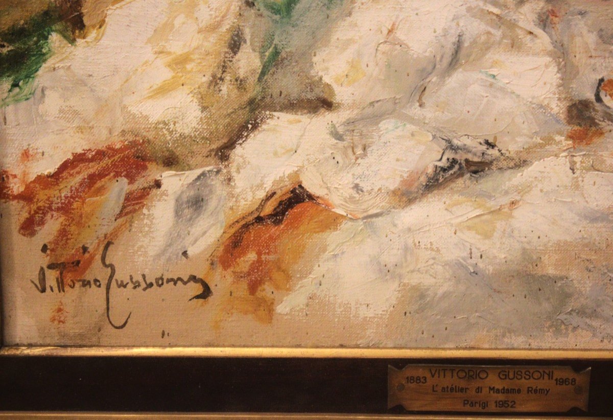Vittorio Gussoni (1893-1968) Atelier De Madame Remy - Paris 1952 Huile Sur Toile-photo-3