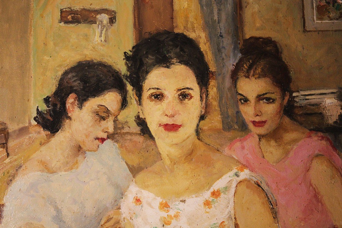 Vittorio Gussoni (1893-1968) Atelier De Madame Remy - Paris 1952 Huile Sur Toile-photo-3