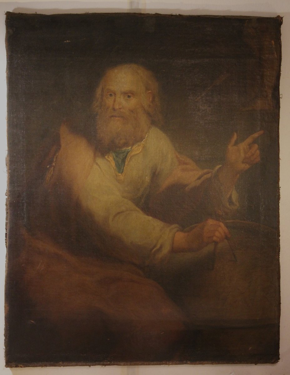 Archimedes In His Study, Oil Painting On Canvas 18th Century-photo-2