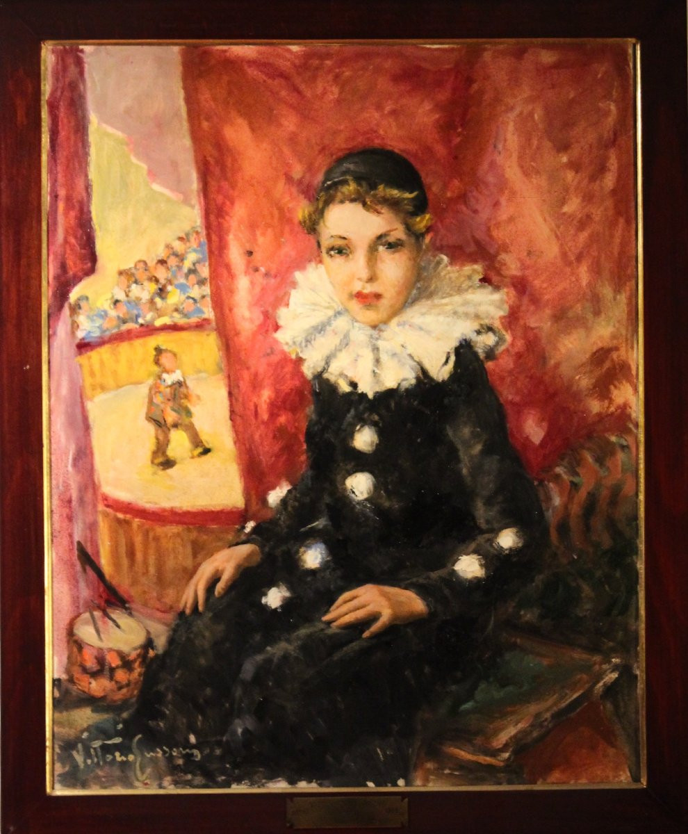 Young Girl In Pierrotte Costume | Vittorio Gussoni, Oil On Canvas-photo-1