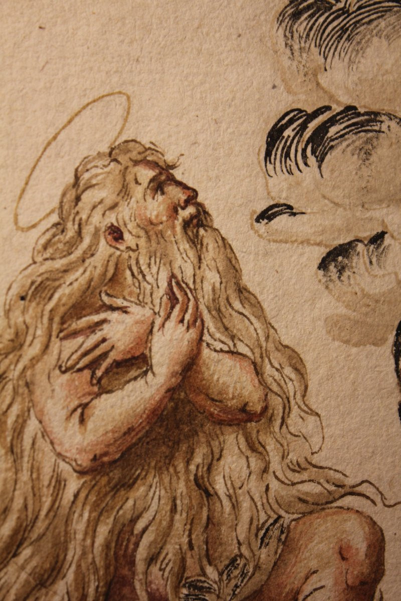 Vision Céleste Avec La Vierge Et l'Enfant, Saint Onofrio, Madeleine Et Les Fidèles. Gouache-photo-4