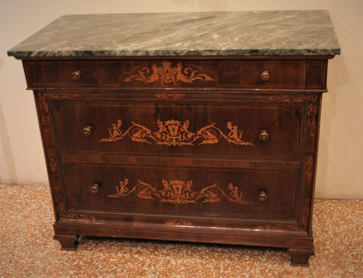 Commode Sicilienne, Marquetée Et Plaquée En Noyer, XIXe Siècle-photo-2