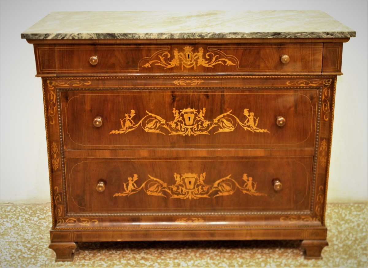 Commode Sicilienne, Marquetée Et Plaquée En Noyer, XIXe Siècle