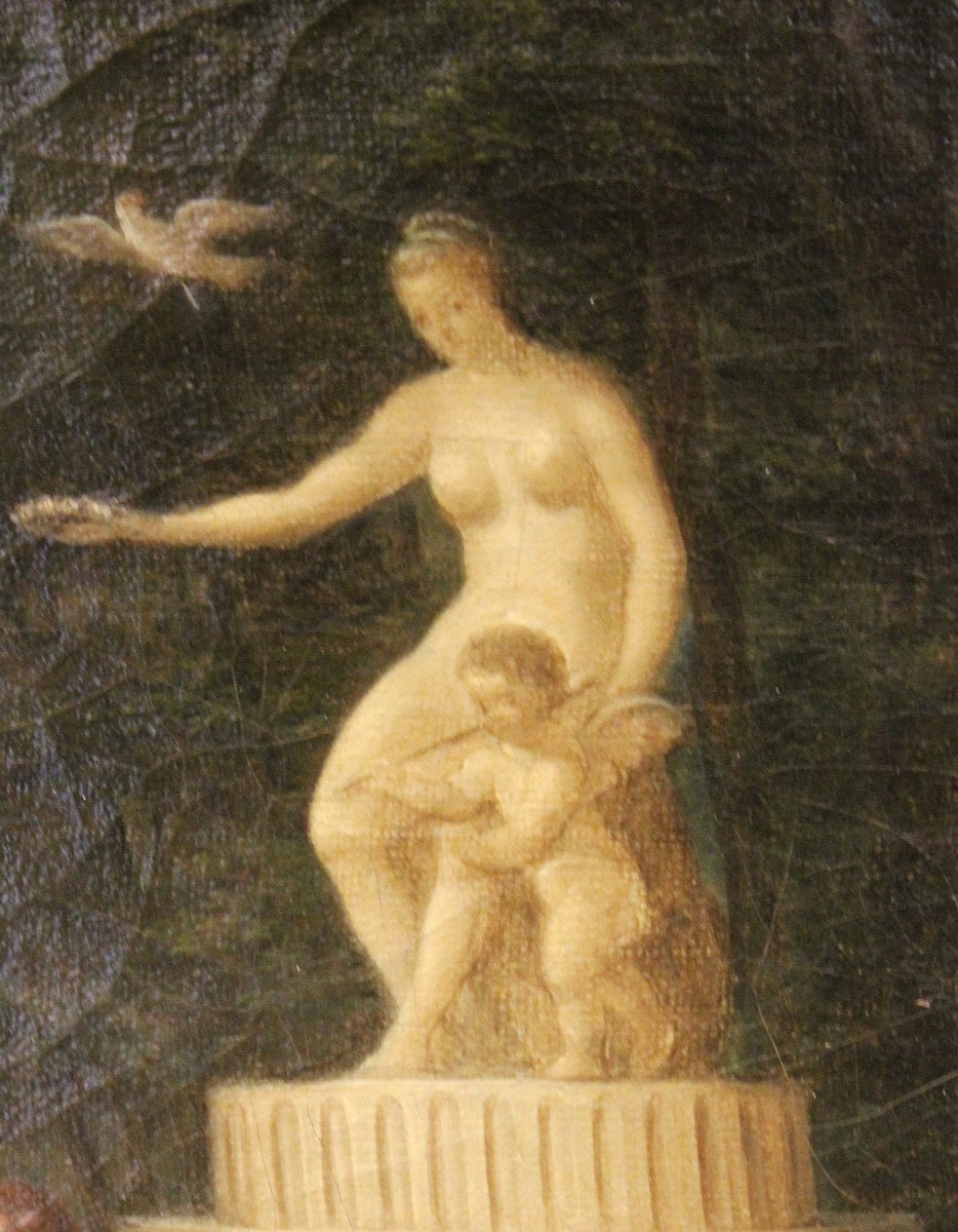 École française, « Hommage à Vénus et Cupidon dans un paysage arcadien », huile sur toile. -photo-2