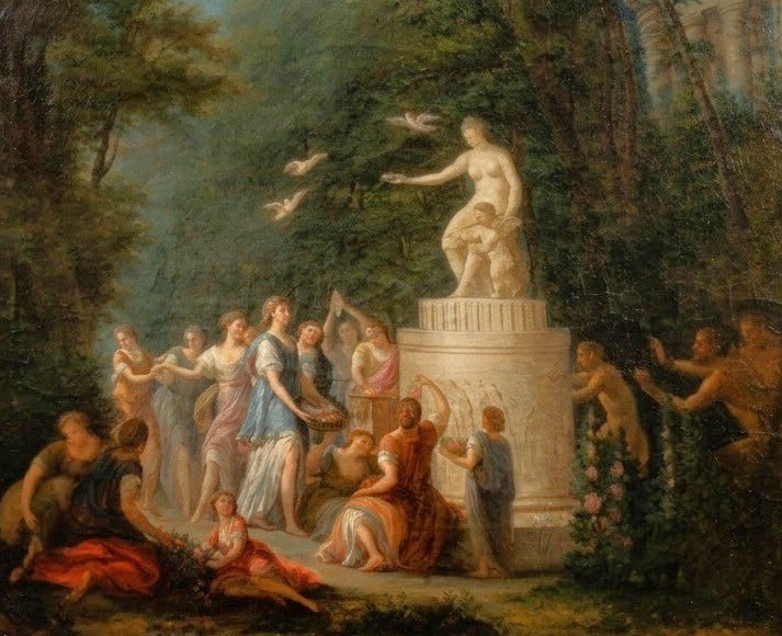 École française, « Hommage à Vénus et Cupidon dans un paysage arcadien », huile sur toile. -photo-4