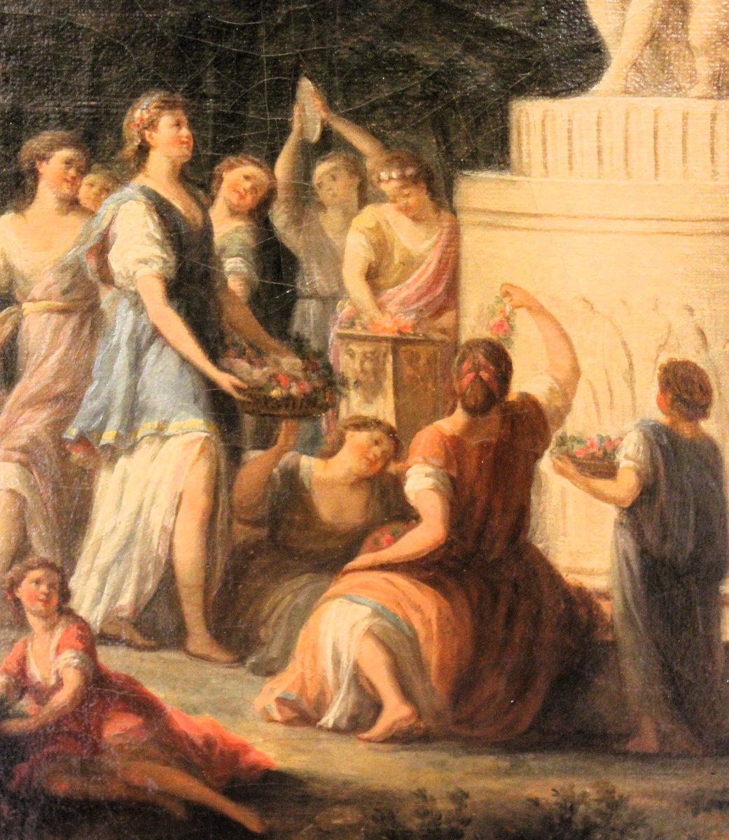 École française, « Hommage à Vénus et Cupidon dans un paysage arcadien », huile sur toile. -photo-3