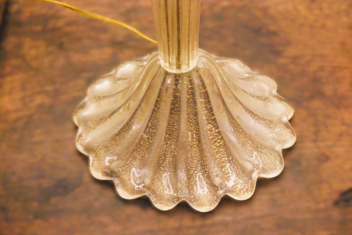 Vintage Murano Table Lamp From The 1940s/1950s – Ribbed Glass With Gold Dust-photo-3