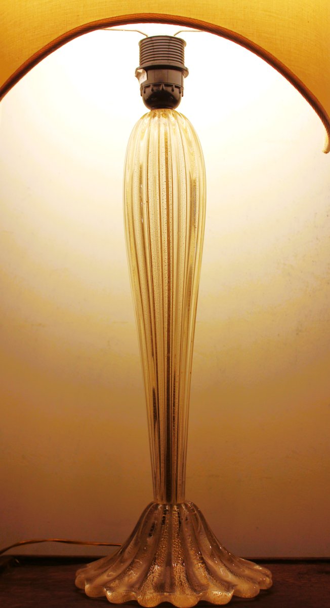 Vintage Murano Table Lamp From The 1940s/1950s – Ribbed Glass With Gold Dust-photo-4