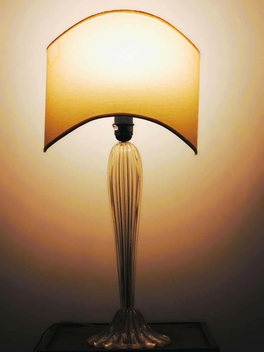 Vintage Murano Table Lamp From The 1940s/1950s – Ribbed Glass With Gold Dust
