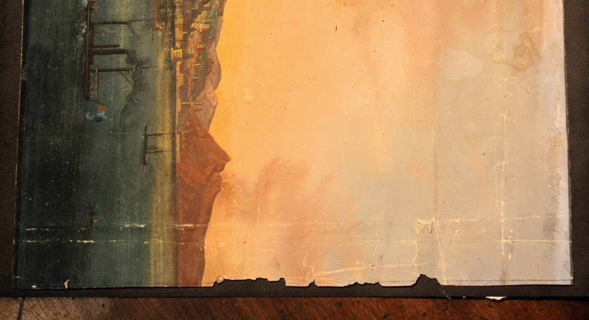  "the Gulf Of Naples With The Steamship Real Ferdinando I°," Tempera On Paper-photo-2