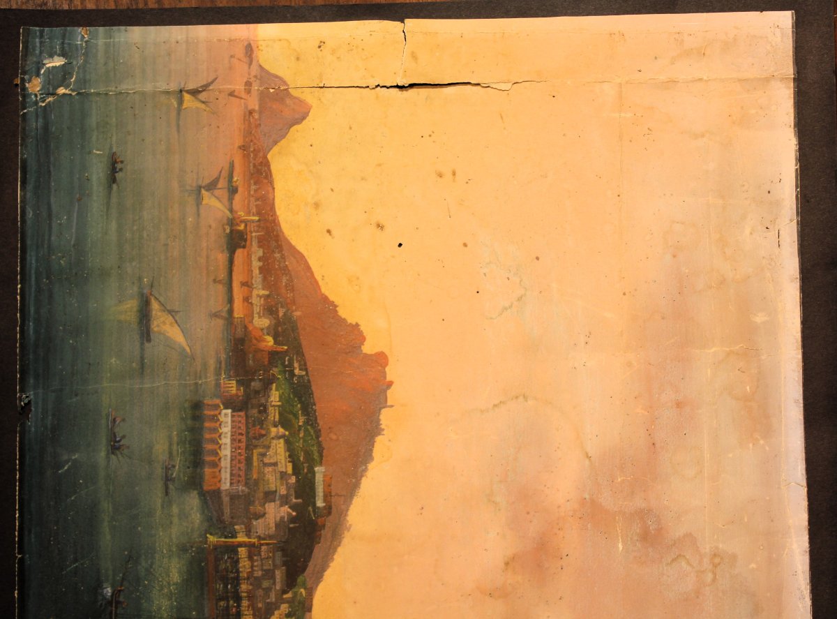 "the Gulf Of Naples With The Steamship Real Ferdinando I°," Tempera On Paper-photo-3