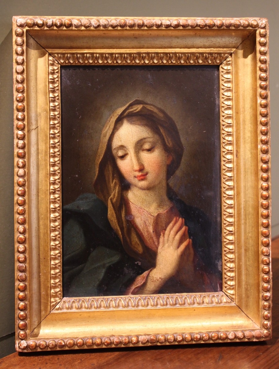 Madonna In Prayer - Oil On Copper, 18th Century