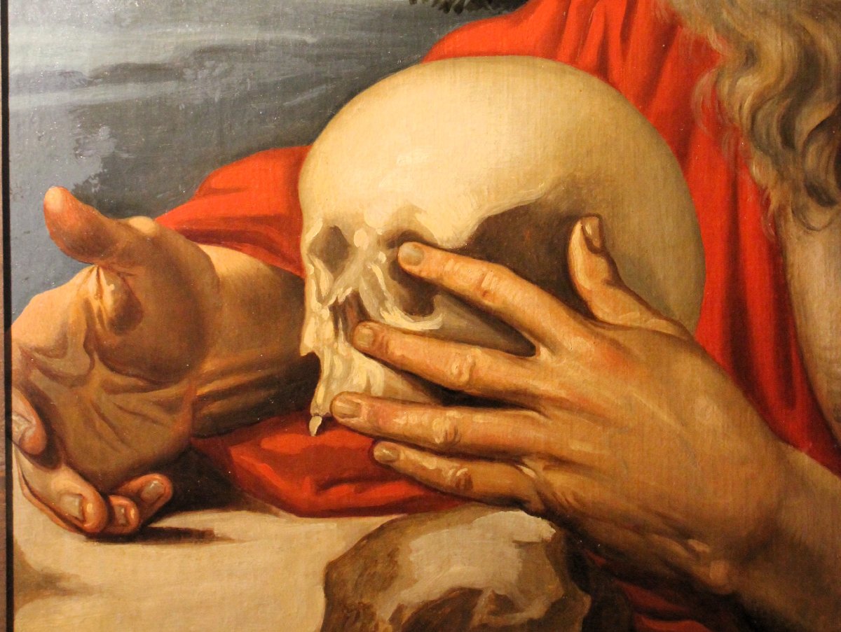 St. Jerome In The Cave, Oil On Canvas, 16th/17th Century-photo-3