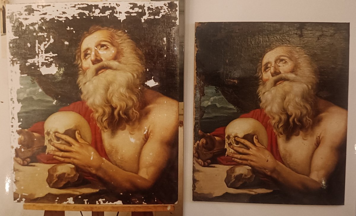 St. Jerome In The Cave, Oil On Canvas, 16th/17th Century-photo-4