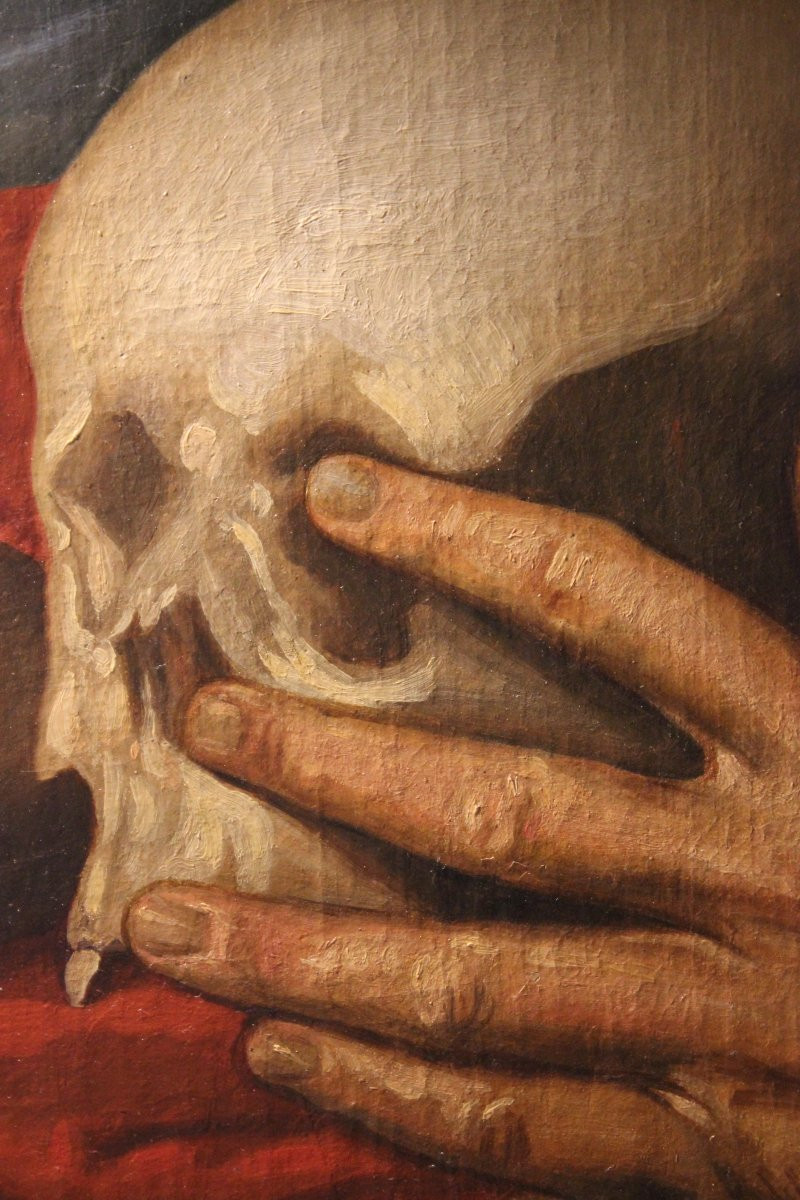 St. Jerome In The Cave, Oil On Canvas, 16th/17th Century-photo-2