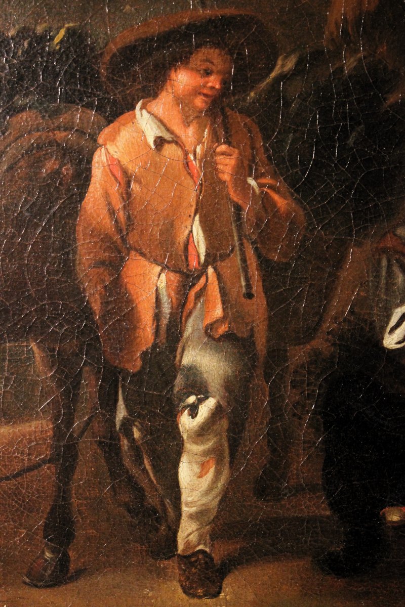 « Homme aux pieds nus devant un panier d'œufs », huile sur toile, XVIIe siècle.-photo-3