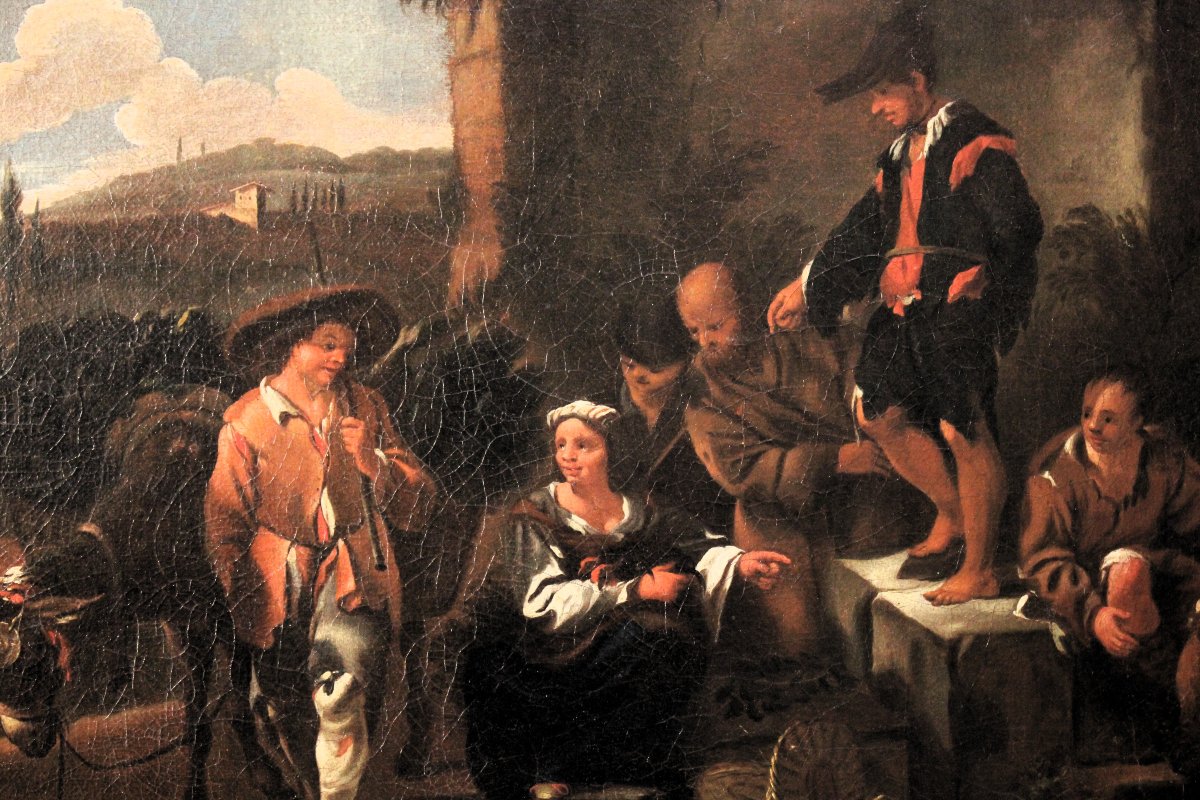 « Homme aux pieds nus devant un panier d'œufs », huile sur toile, XVIIe siècle.-photo-2