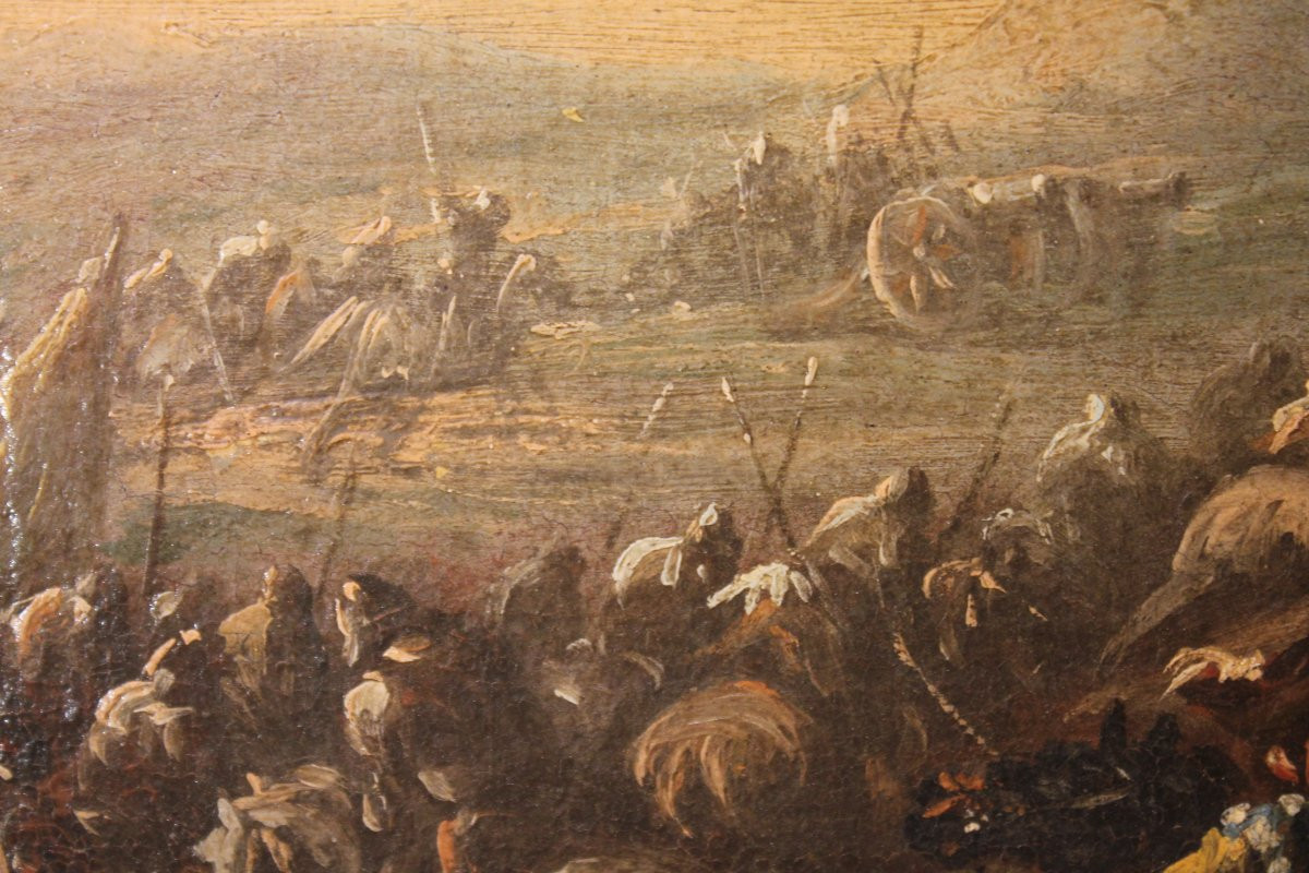 « Paire de scènes de bataille », huile sur toile, attribuée à Ciccio Graziani (Rome/Naples)-photo-3