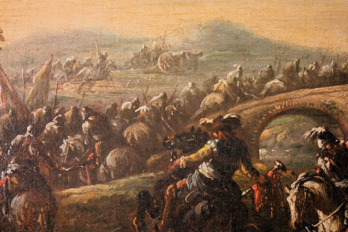 « Paire de scènes de bataille », huile sur toile, attribuée à Ciccio Graziani (Rome/Naples)-photo-4