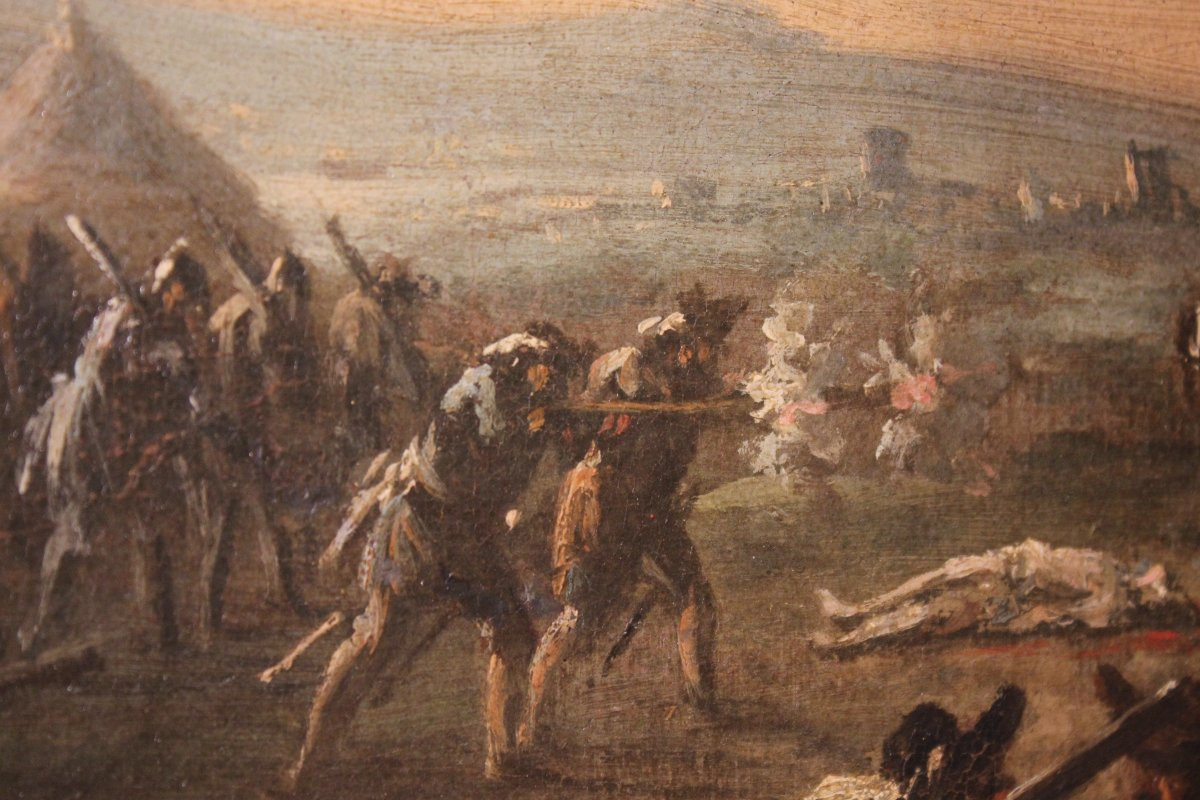 « Paire de scènes de bataille », huile sur toile, attribuée à Ciccio Graziani (Rome/Naples)-photo-3