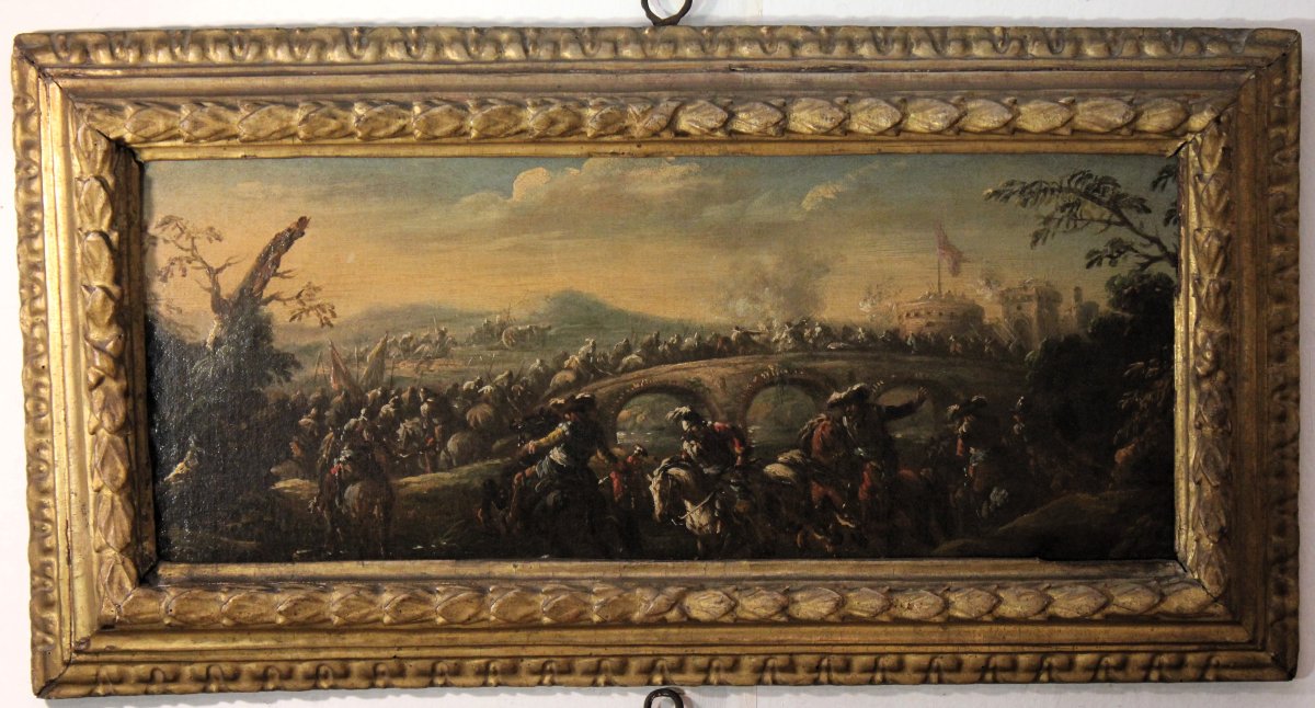 « Paire de scènes de bataille », huile sur toile, attribuée à Ciccio Graziani (Rome/Naples)-photo-4