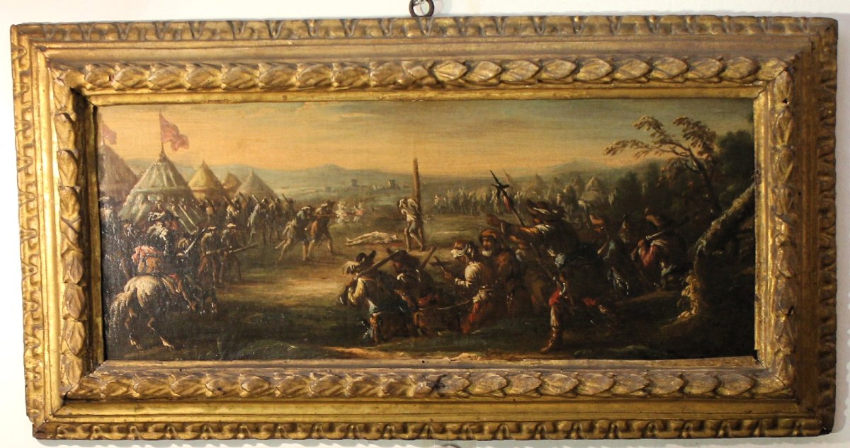 « Paire de scènes de bataille », huile sur toile, attribuée à Ciccio Graziani (Rome/Naples)-photo-7