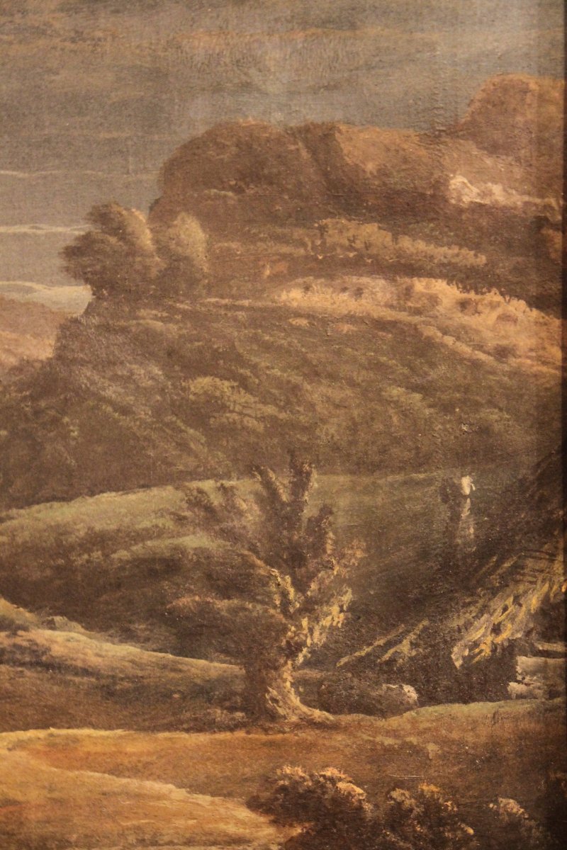 River Landscape, Tempera On Canvas, Bologna 1802, Attributed To Fancelli And Zanotti-photo-3