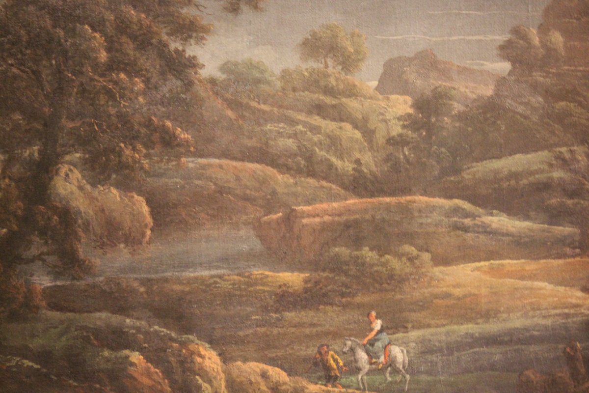 River Landscape, Tempera On Canvas, Bologna 1802, Attributed To Fancelli And Zanotti-photo-4