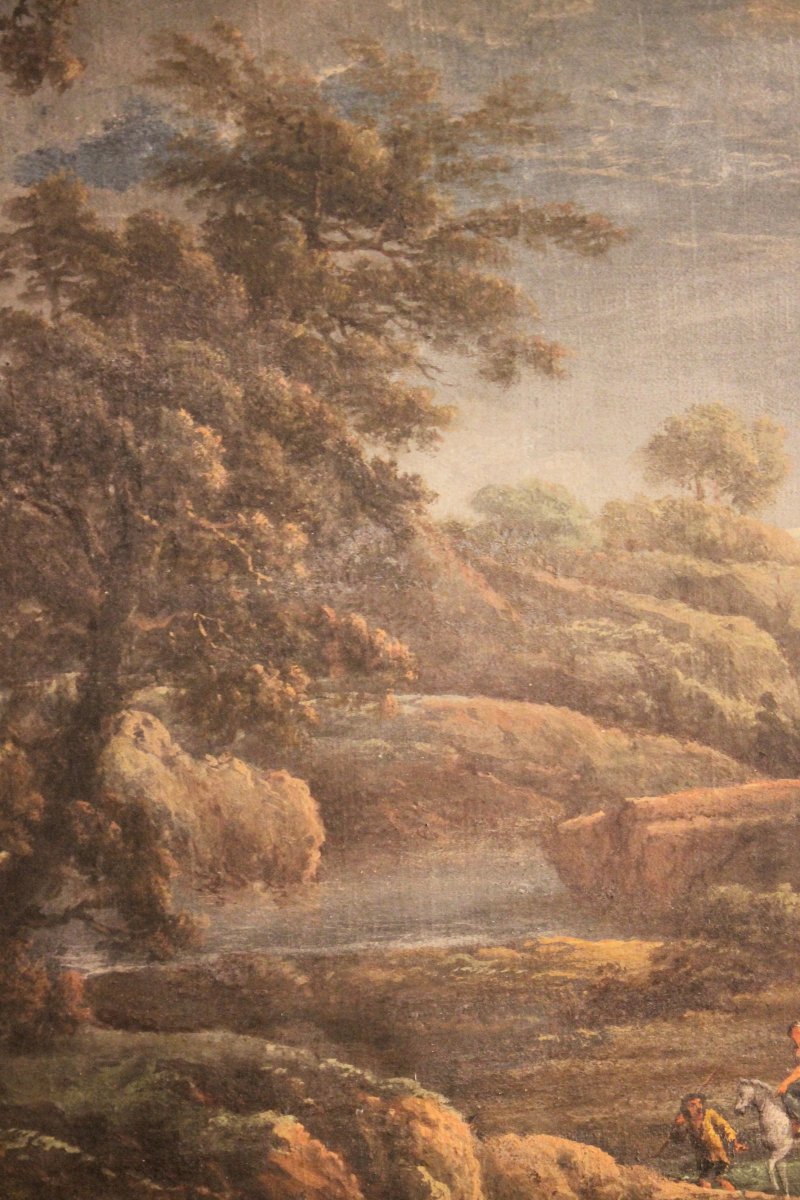 River Landscape, Tempera On Canvas, Bologna 1802, Attributed To Fancelli And Zanotti-photo-1