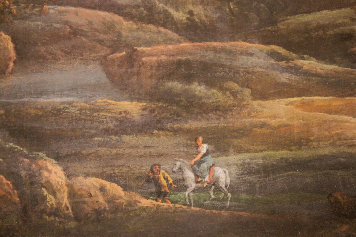River Landscape, Tempera On Canvas, Bologna 1802, Attributed To Fancelli And Zanotti-photo-2