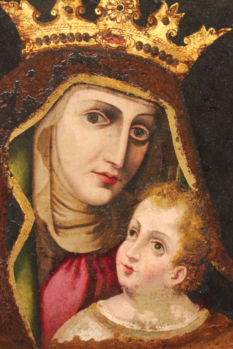 Notre-Dame du Pèlerin avec l’Enfant Huile sur plaque de cuivre, XVIIIe siècle-photo-2