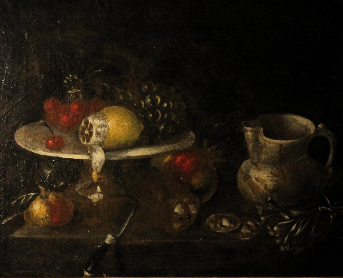 Pair Of Still Lifes With Fruit And Tableware | 17th-century Italian School, Oil On Canvas-photo-3