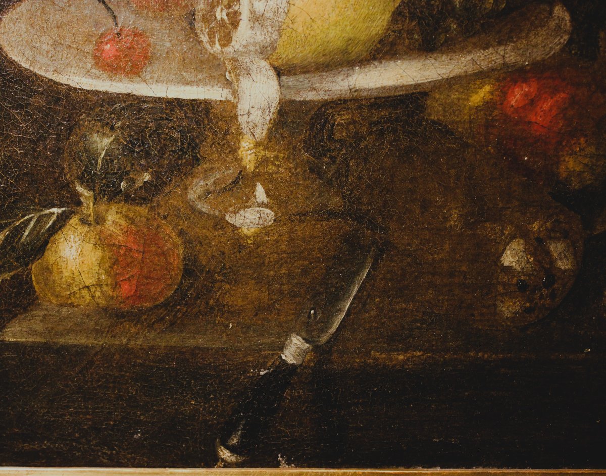 Pair Of Still Lifes With Fruit And Tableware | 17th-century Italian School, Oil On Canvas-photo-2