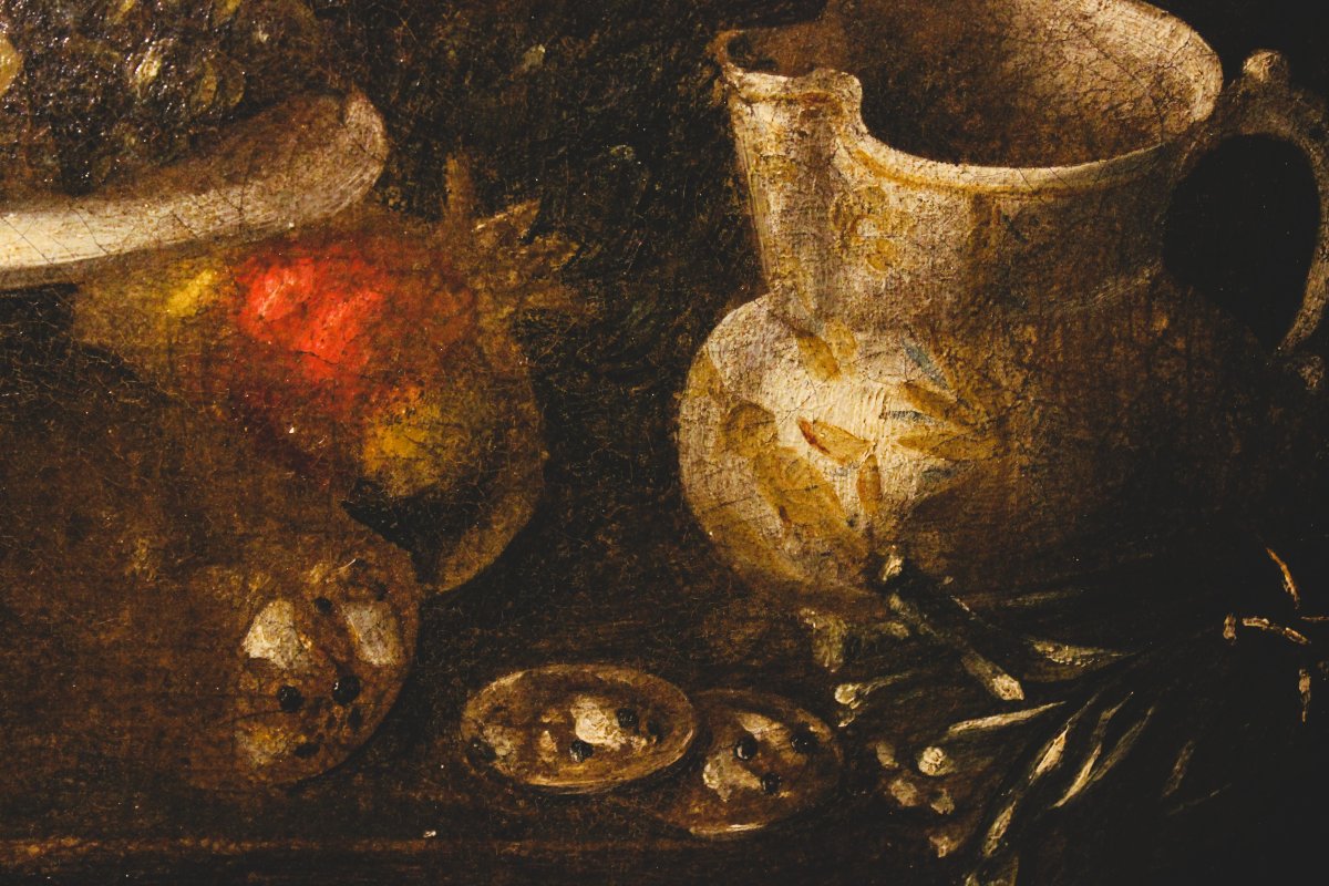 Pair Of Still Lifes With Fruit And Tableware | 17th-century Italian School, Oil On Canvas-photo-3