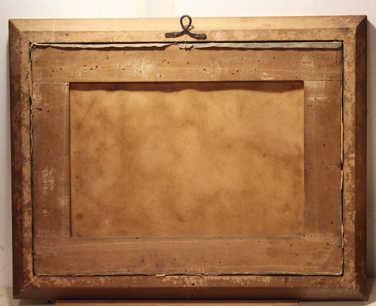 Un moine parmi les arcades | Peinture à l'huile sur carton datant de la première moitié du XIXe-photo-3